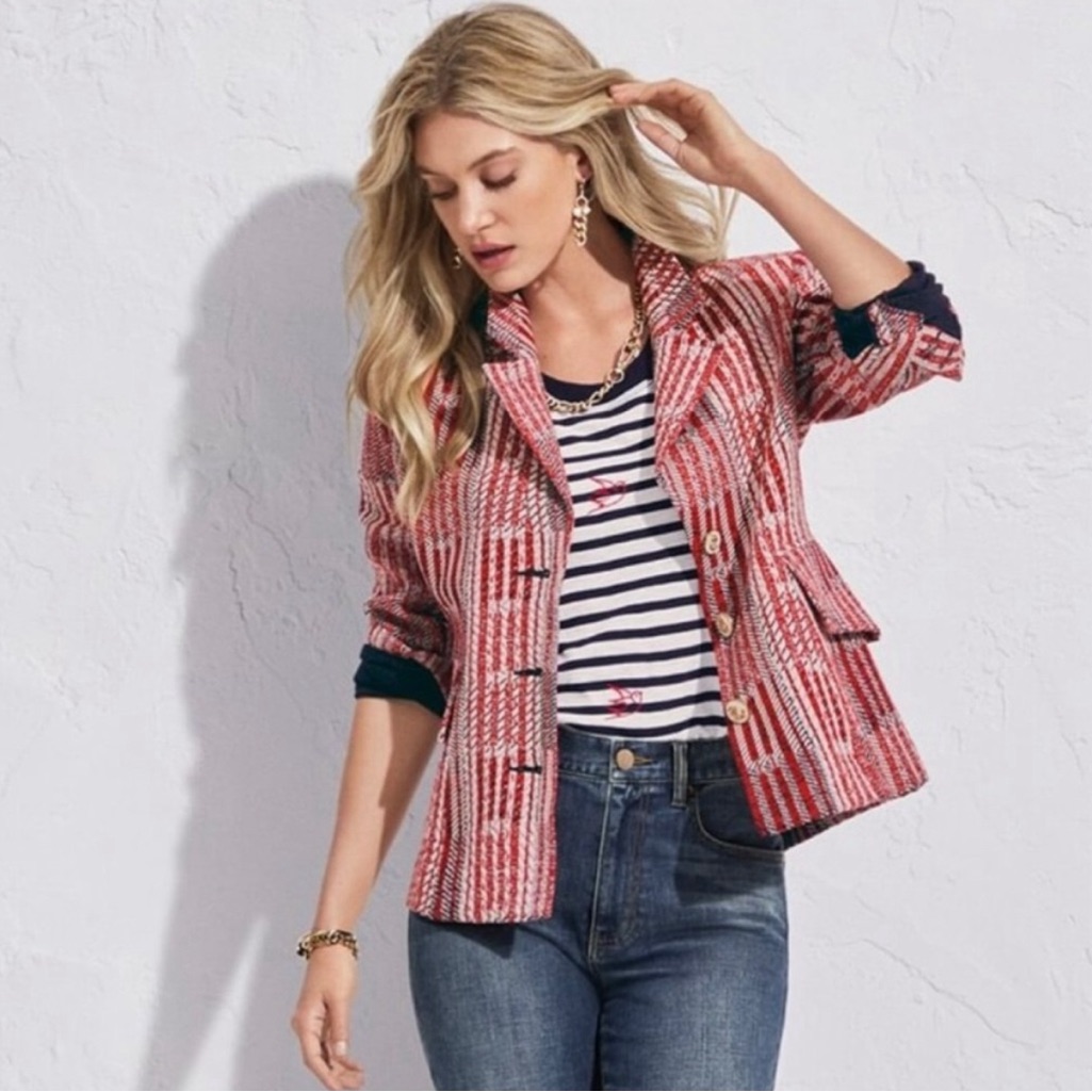Cabi  Red Patchwork Blazer Jacket Style 6028